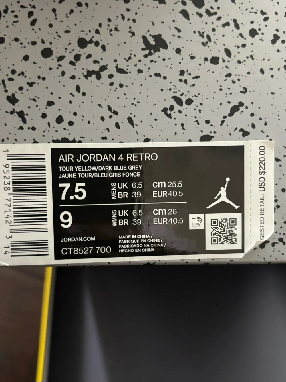 Authentic Jordan Men’s Retro 4 Sneakers in Yellow and Black